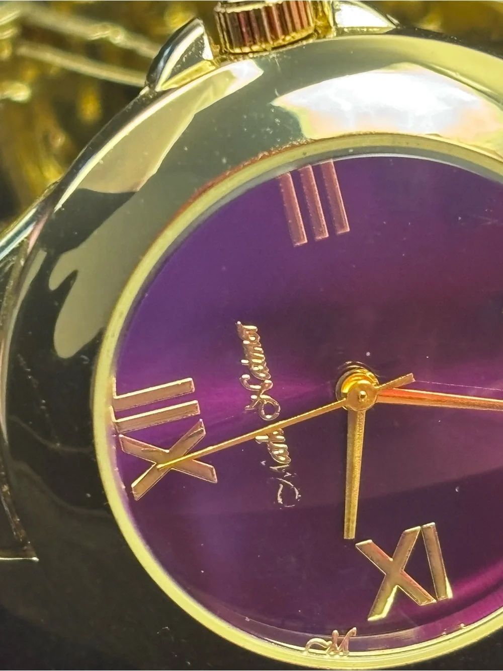 Mark Naimer Men’s Watch Purple Iridescent Dial Gold Tone Bracelet Roman Numerals